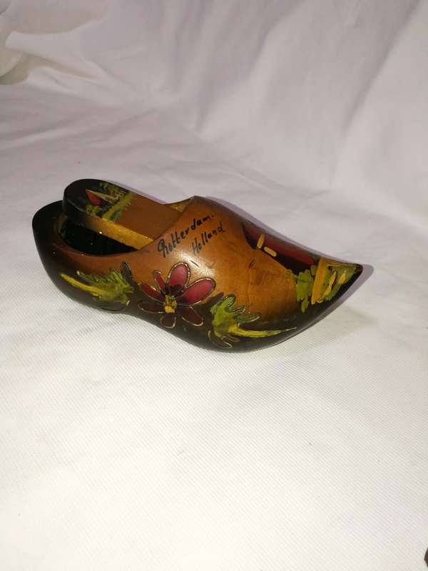 Vintage Wooden Holland Clog Shoe and Brush Wall Hanging.