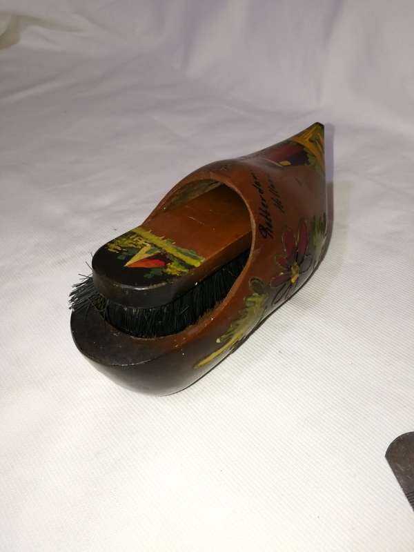 Vintage Wooden Holland Clog Shoe and Brush Wall Hanging.