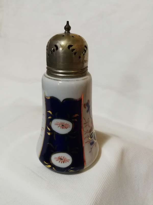 ANTIQUE 1800s IMARI FLOW BLUE Sugar shaker with EPNS lid- Rare