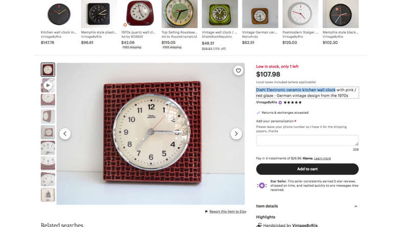 Diehl Electronic ceramic wall clock- Made in Germany