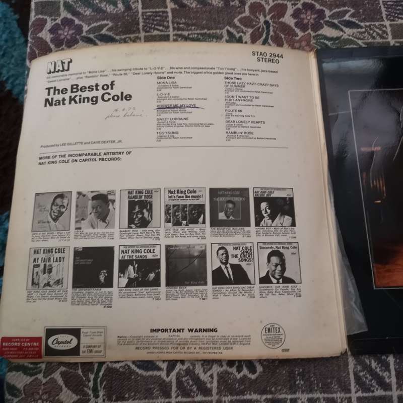 Nat King Cole 2 Albums- Sold Together- Ideal for wall frame or LP Player