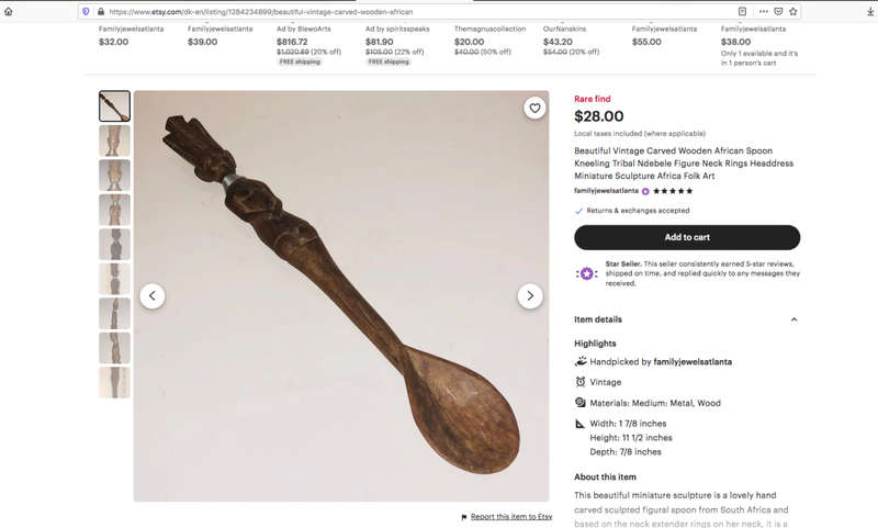 Vintage Carved Wooden African Spoon