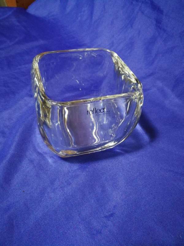 Glass Clear Votive Curved Tapered Square Candy Bowl Vase- Unused