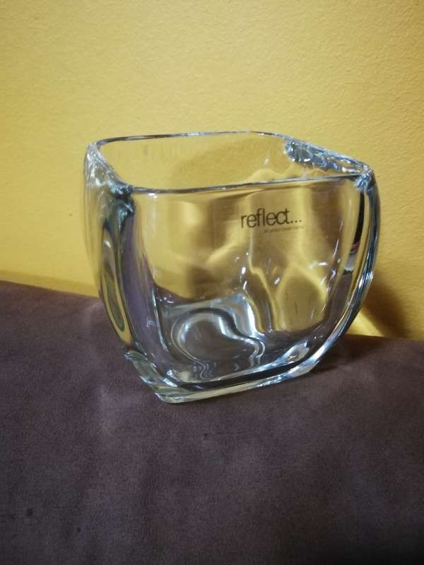 Glass Clear Votive Curved Tapered Square Candy Bowl Vase- Unused