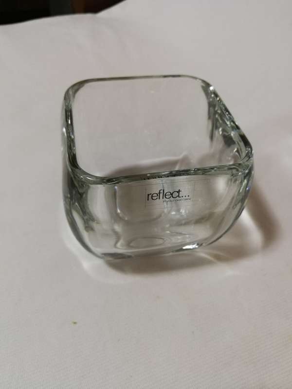 Glass Clear Votive Curved Tapered Square Candy Bowl Vase- Unused