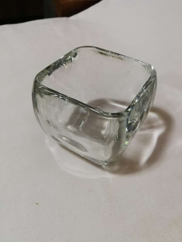 Glass Clear Votive Curved Tapered Square Candy Bowl Vase- Unused