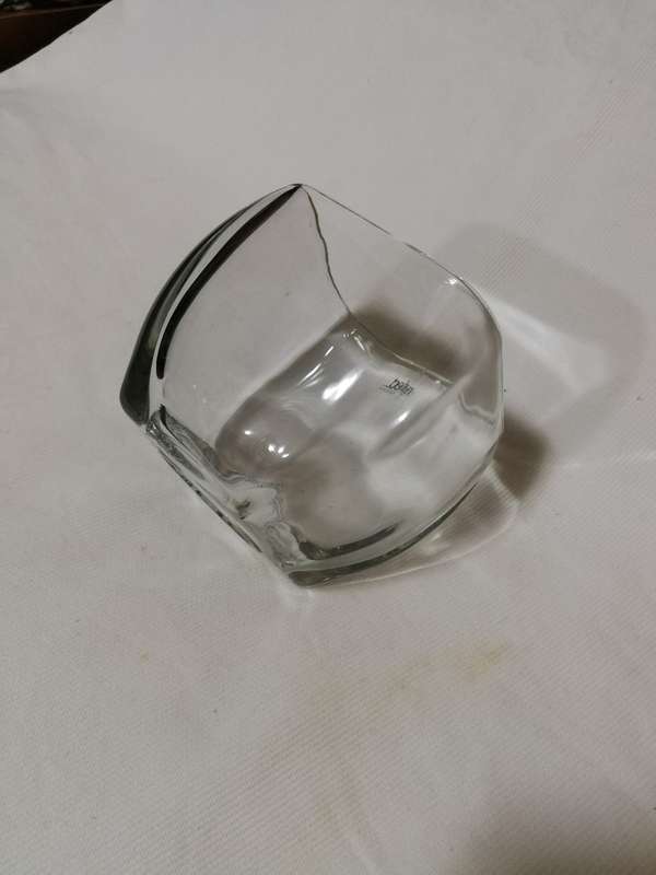Glass Clear Votive Curved Tapered Square Candy Bowl Vase- Unused