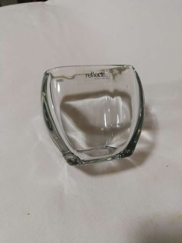 Glass Clear Votive Curved Tapered Square Candy Bowl Vase- Unused