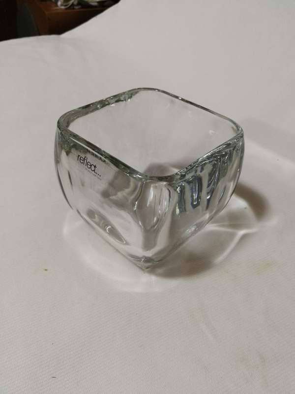 Glass Clear Votive Curved Tapered Square Candy Bowl Vase- Unused