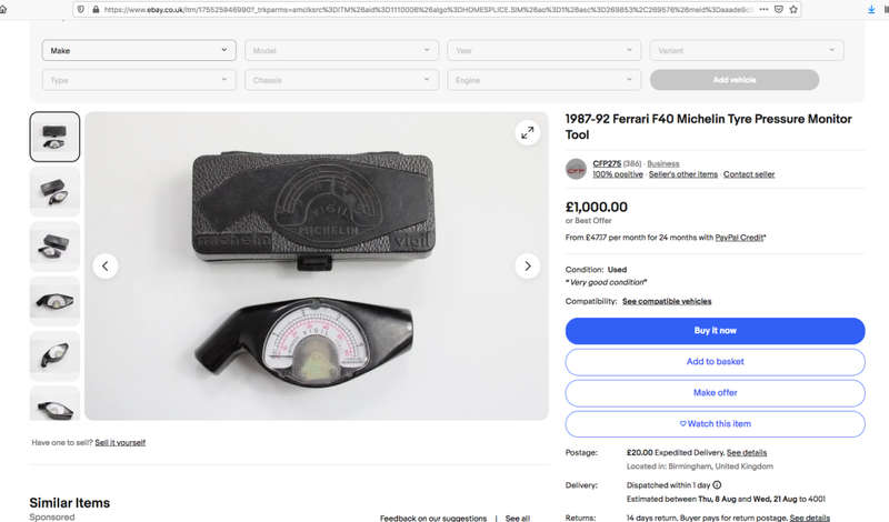 Ferrari F40 1987-92  Tyre Pressure Monitor Tool Kit Item. Rare
