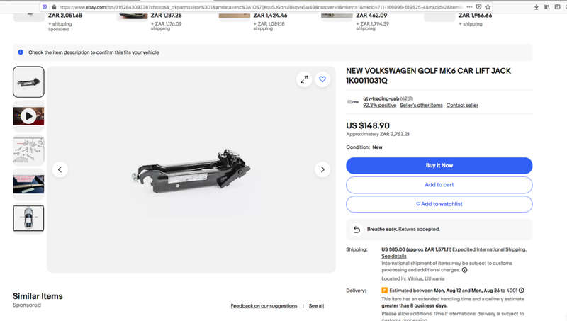 VW/ Audi/ Seat Polo 6/ Gti- Jack Original- Aircraft Aluminium- Lightweight but strong