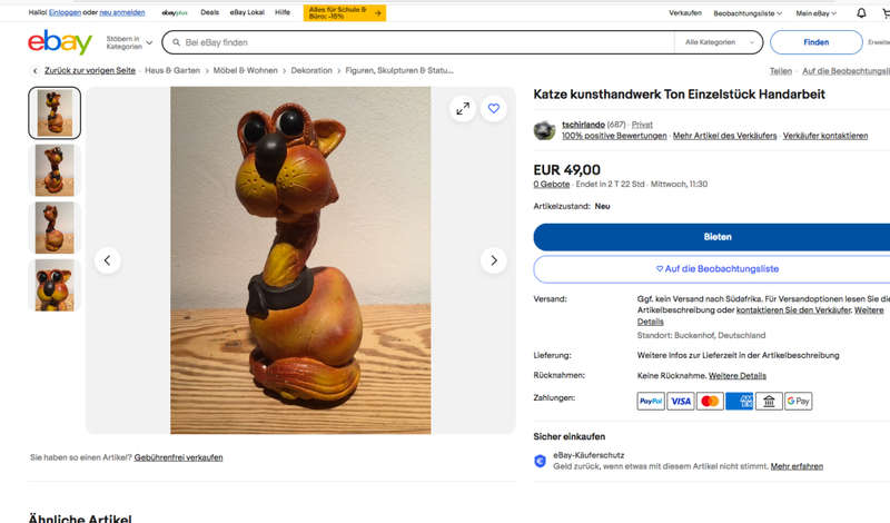 Cat handicraft clay unique piece handmade-
