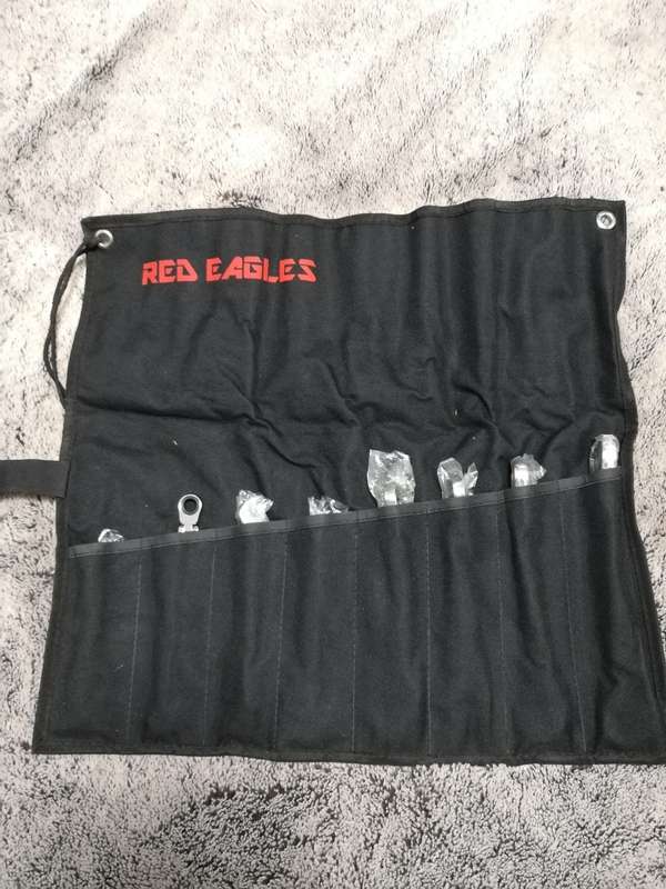 8 Piece Swivel Head Ratchet Spanner Set with rollup pouch.