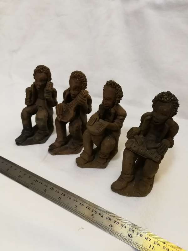 Zambian Baked Clay. Terracotta African Quartet Artwork- Vintage