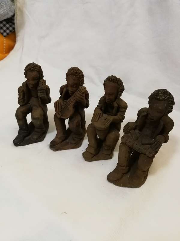 Zambian Baked Clay. Terracotta African Quartet Artwork- Vintage