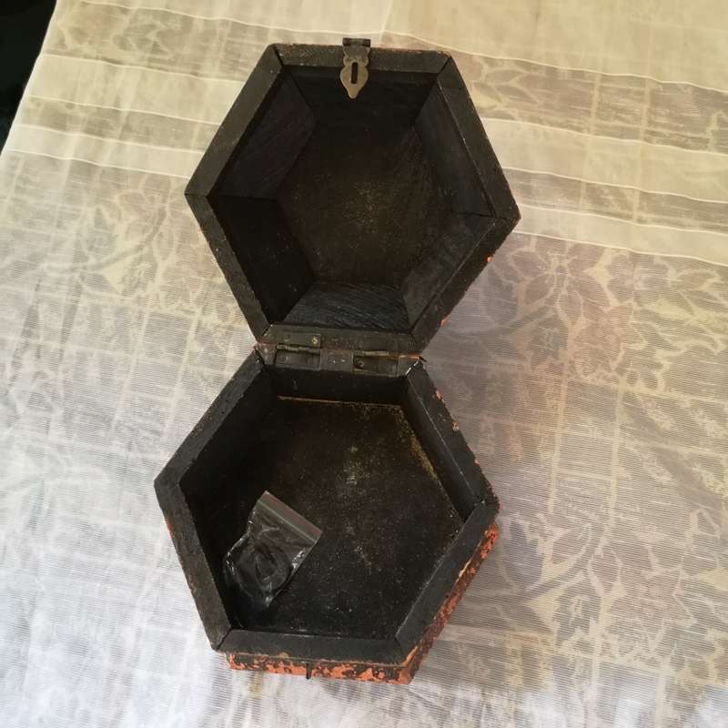 Beautiful Vintage Handmade Trinket Box Brass Design and Tacks Red