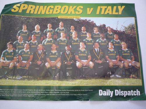 S.A. RUGBY TEAM PICTURE - SPRINGBOKS VS ITALY EAST LONDON 26 JUNE 2010