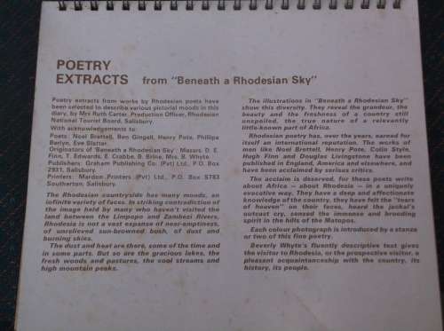 RHODESIA : GREETINGS FROM RHODESIA 1978 CALENDAR
