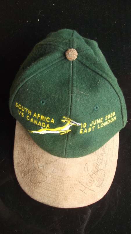 RUGBY CAP : SOUTH AFRICA vs CANADA 10 JUNE 2000 EAST LONDON SIGNED BY PIET STRYDOM AND MARK BOUCHER