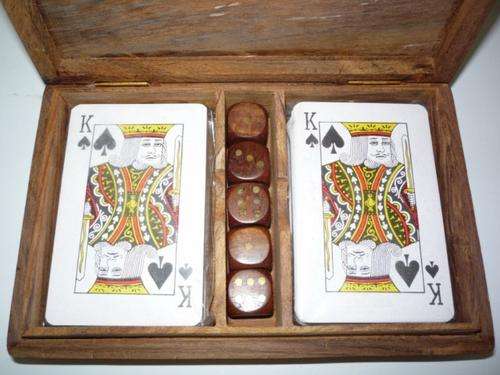 Playing Cards & Dice - in Brass inlay wooden Box. - Size: 180 x 110mm