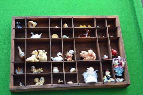 old ornaments in wooden box