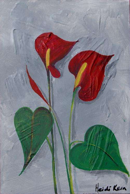 Original Painting - Anthyriums - by SA artist Heidi Kern