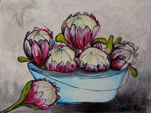 Original Painting - Proteas- by SA artist Heidi Kern