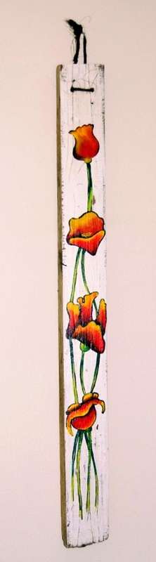 Poppies 1 - 69cm x 7cm - by SA artist Heidi Kern