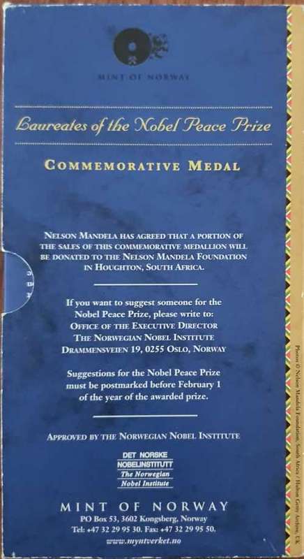 Nelson Mandela NOBEL PEACE LAUREATE 1993 COMMEMORATIVE MEDAL on Auction Now!!!