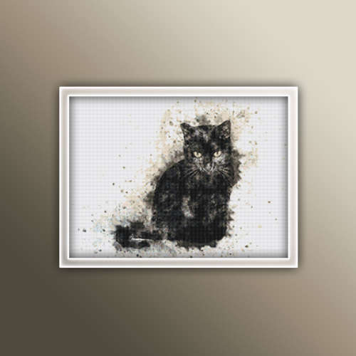 Black Cat Cross Stitch Pattern PDF - Watercolor Cross Stitch Pattern
