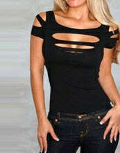 Women Holes Short Sleeve Silk Tshirt *Free Shipping*