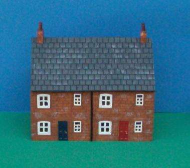 Handcrafted - Kit Built Resin Model Railway Building - Double Terrace House 00 Scale (Stone Colour)