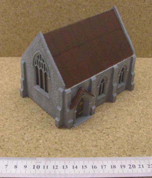 Handcrafted - Kit Built - Resin Model Railway Building -  Small Church (Brown Roof)