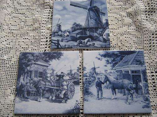 Set of 3 Royal Mosa (Holland) Tiles
