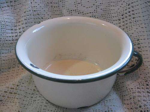 Vintage Cream & Green Enamel Potty
