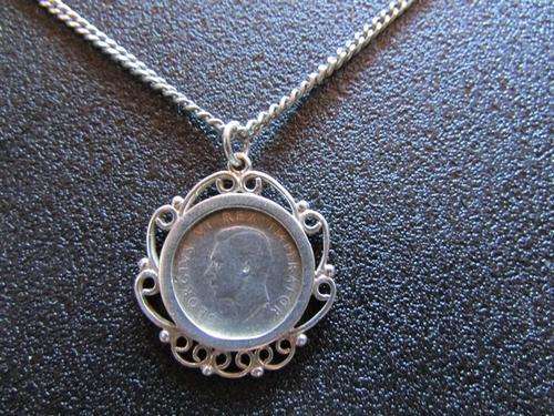 1940 3d Tickey Mounted in Sterling Silver & Chain