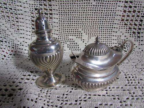 A Vintage Salt Shaker & Mustard Pot & Spoon