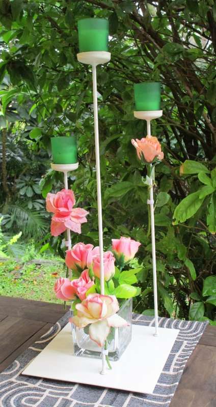 Candle holder with 3 stands, modern, unique creation, WITHOUT THE SHOWN DECORATION