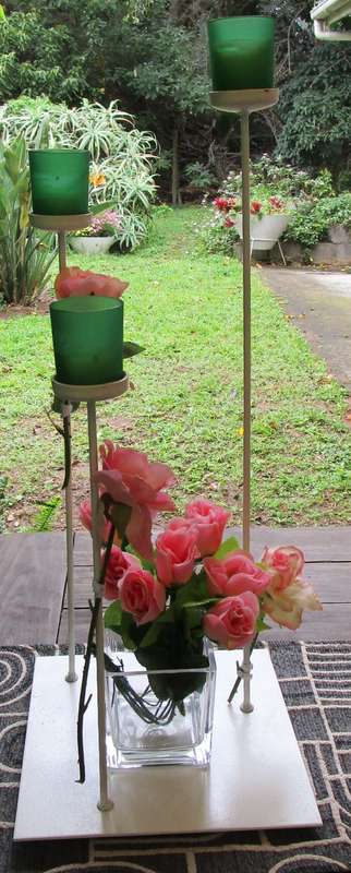 Candle holder with 3 stands, modern, unique creation, WITHOUT THE SHOWN DECORATION