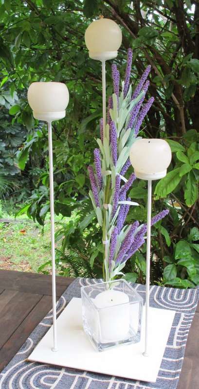 Candle holder with 3 stands, modern, unique creation, WITHOUT THE SHOWN DECORATION