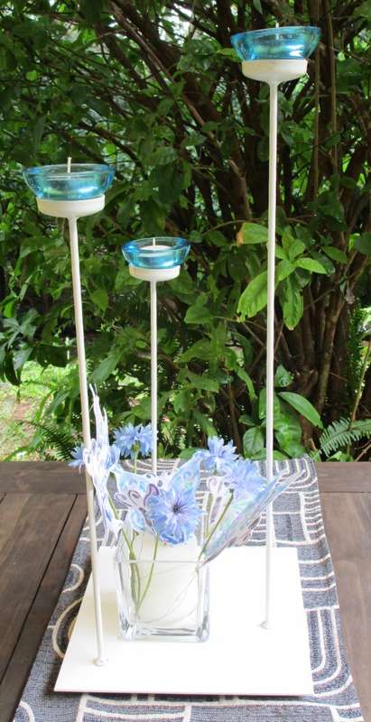 Candle holder with 3 stands, modern, unique creation, WITHOUT THE SHOWN DECORATION