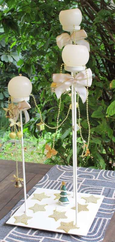 Candle holder with 3 stands, modern, unique creation, WITHOUT THE SHOWN DECORATION