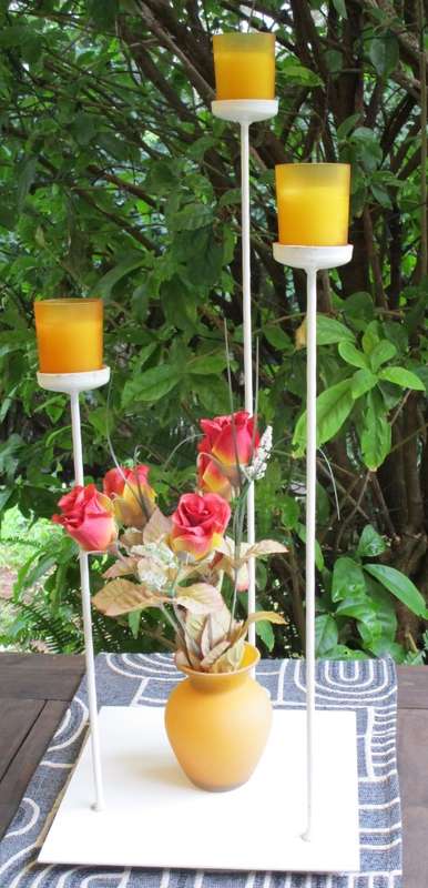 Candle holder with 3 stands, modern, unique creation, WITHOUT THE SHOWN DECORATION