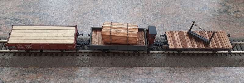 Fleischmann and Trix hO wood train 2, 3 wagons.