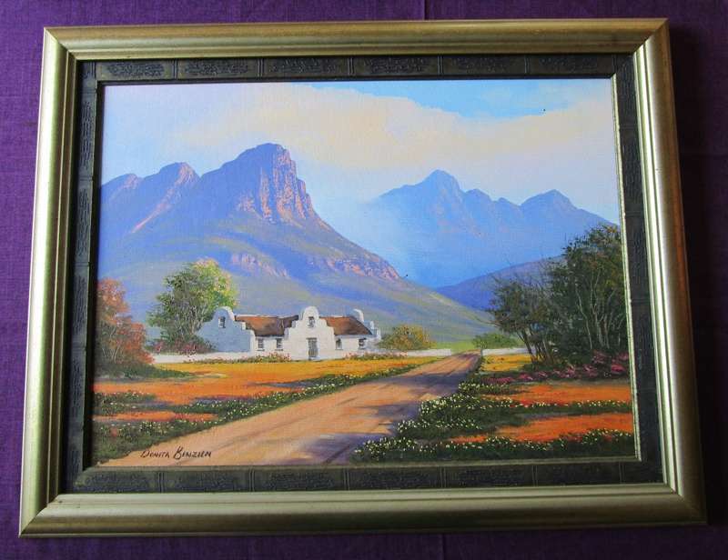 Donita Benzien, oil painting, Franshoek. Gordon`s - Bay, Cape Town with certificate