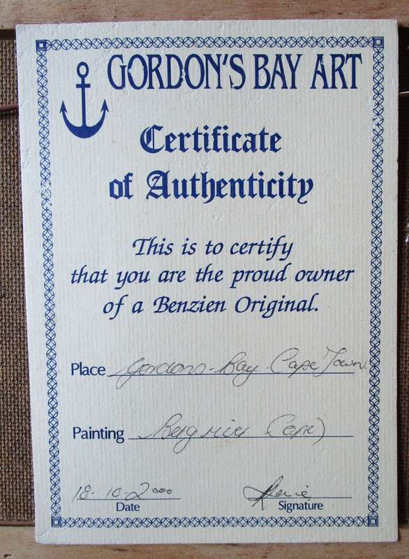 Donita Benzien, oil painting, Bergriver, Gordon`s - Bay, Cape Town with certificate