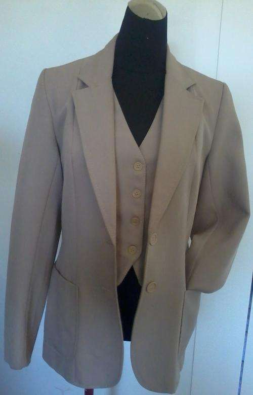 Two piece Jacket and Waist cote set. Fully lined. Beige. Size 34.