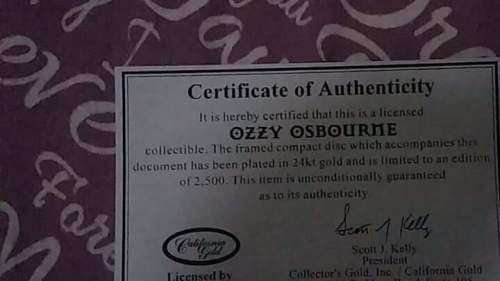 Ozzy Osbourne Diary Of A Madman - Framed 24KT Gold Plated CD - Limited edition