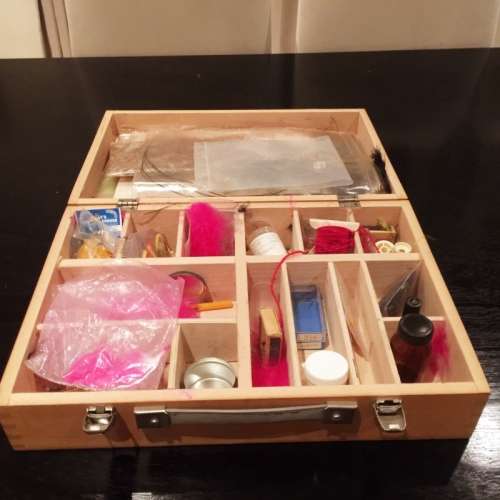 FLY FISHERMAN'S DREAM!!! Wood Cased Fly Fishing Feathers and Fly Making Equipment!!!