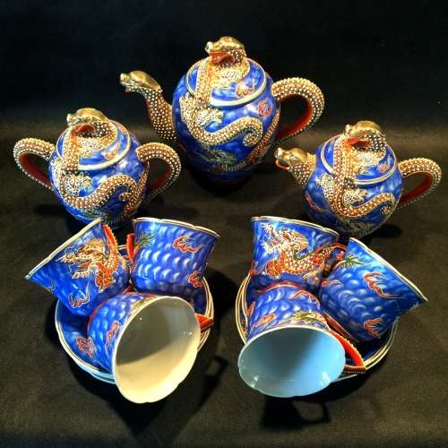 RARE 1930's MORIAGE PORCELAIN 15 Piece Handpainted Japanese Dragon Tea Set (100% Perfect!!!)